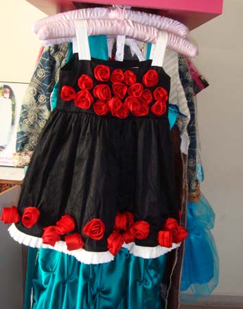 Girls Black & Red Roses Frock