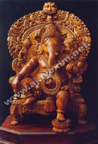 Teak Wood Ganesha Statue, Color : Brown