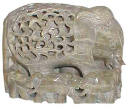 Stone Handicraft (stone Carved Elephant With Babies Statue)