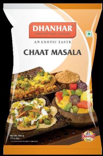 Dhanhar Organic Fruit Chaat Masala, Color : Brown, Packaging Size : 50gm, 100gm, 200gm, 250gm, 500gm