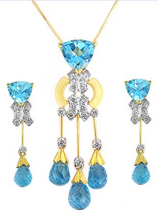 Blue Topaz Diamond Pendant Set (SGS - 118)