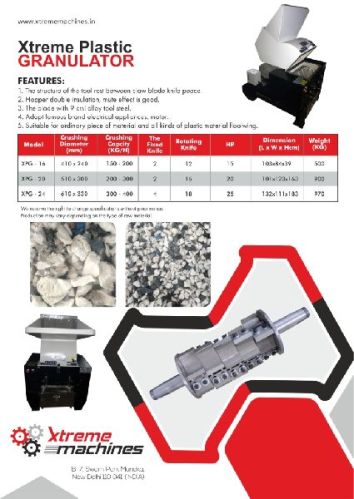 Xtreme Machines PLASTIC GRINDER, Capacity : 250-300 Kg/HR