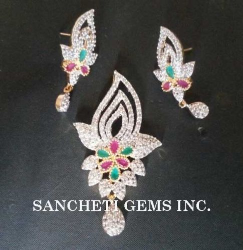 American Diamond Pendant Earring Set