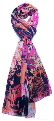 Cotton Printed Stole, Color : Multi With Pink Base