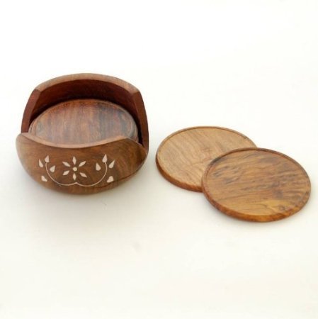 Desi Karigar Wooden Carved Tea Coaster Set