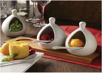 Porcelain Pot, Porcelain Spoon and Bamboo Tray