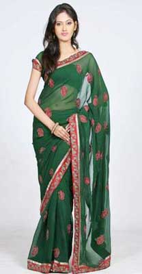 Green Saree With Red Border