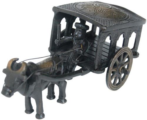 Bronze Finish Sculpture Of Brass Bullock Cart For Home