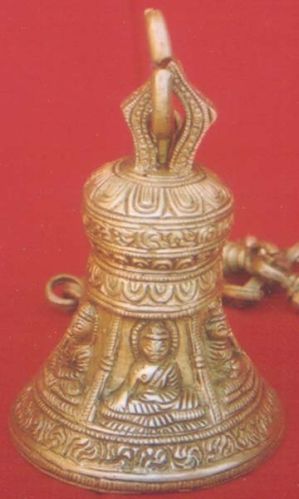 Hanging Brass Engraved Lord Buddha Bell With Brass Chain For Budddhist Temple