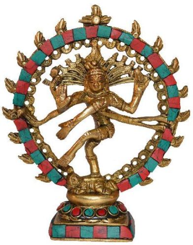 Natraja (Lord Shiva) With Turquoise Coral Stone Work Unique For Gift