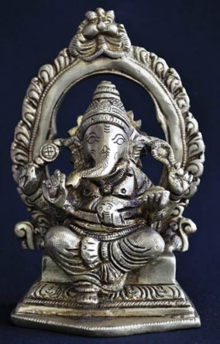 Sculpture Statue Of Hindu God Ganesha Ganapati Vinayaka Pillaiyare Seated On Royal Throne