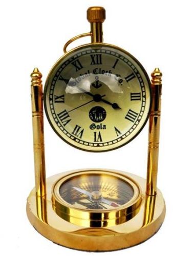 Table Clock With Compass On Base, Width : 3.0 Inch