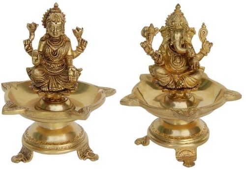 Table Decor Show Piece Pair Of Laxmi, Ganesh Brass Deepak