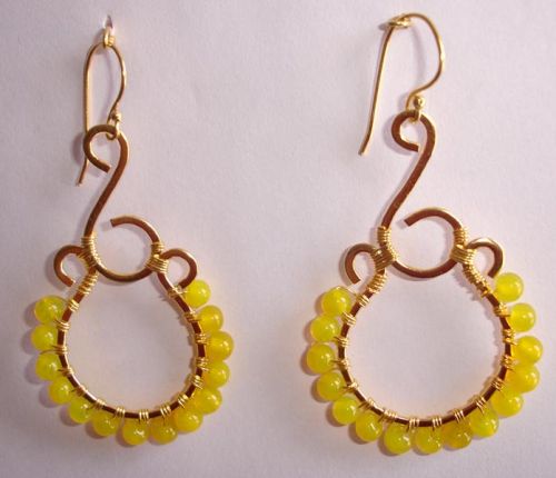 Wire Wrap Glass Bead Earrings