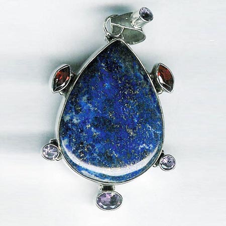 Silver Cabochon Faceted Stone Pendant- PCC-23