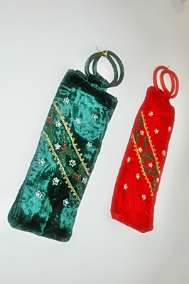 Velvet Embroidered Wine Bag, Shape : Rectangular for Carrying Bottles