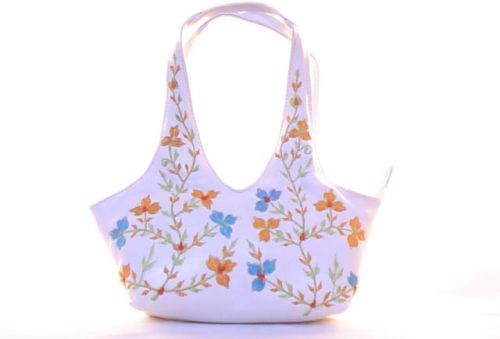 White Floral Embroidered Tote Bag