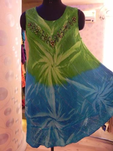 Round Neck Rayon Tie Dye Dress, Occasion : Holiday Wear