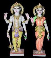 Printed Raw Makrana Marble Stone Laxmi Narayan Statues, Color : Multicolors