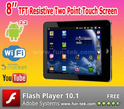 New 8 Inch Tablet PC Android2.2, Brand Name : FunPad