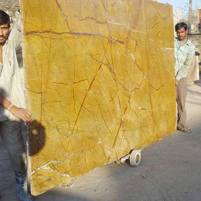 Plain Pickling Granite Rainforest Golden Marble Slabs, Shape : Rectangular, Square