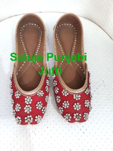 Shahihandicraft Cotton Leather Indian Beaded Shoes, Style : Flat