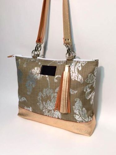 Rose Gold Silver Burlap Large Tote Bag