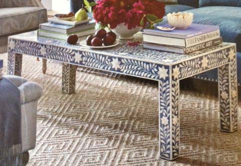 Bone Inlay Coffee Table (NB-CFTL-101), Fabric Material : Leather