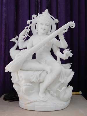 Polished Marble Saraswati Mata Statue, For Temple, Size : 10feet, 2feet, 4feet, 6feet, 8feet