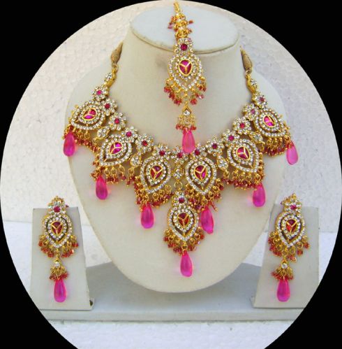 Bollywood Pink Kundan Zircon Necklace Set