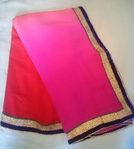 Fancy Work Shaded With Velvet Border Party Wear Saree