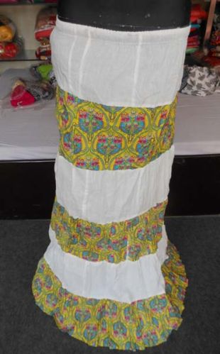 Green White Sanganeri Printed Cotton Skirt