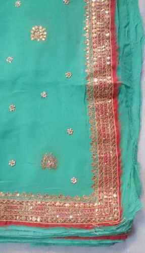 Pure Gota Work Georgette Saree Green Gold Border