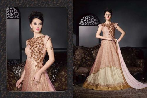 Artistic Light Rust Net Designer Anarkali Suit