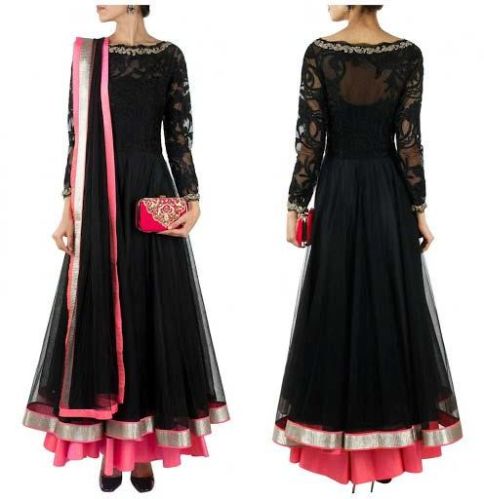 Enthralling Black Net Anarkali Suit, Size : Free