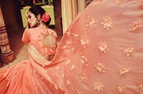 Exuberant Baby Pink Georgette Designer Saree, Technics : Embriodery