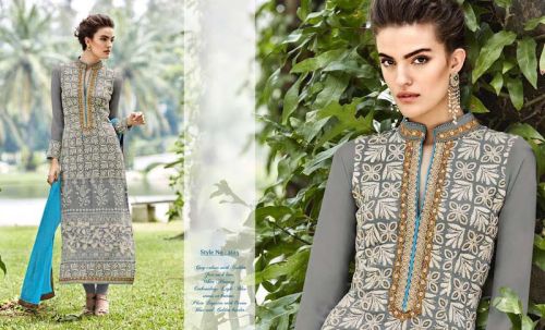 SHREE EXPORTS Fancy Fabric Mod Grey Designer Suit, Gender : Women