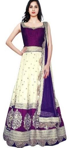 Sensational Purple & White Raw Silk Anarkali Suit