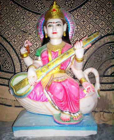 Goddess Saraswati Marble Statues, Color : Multi