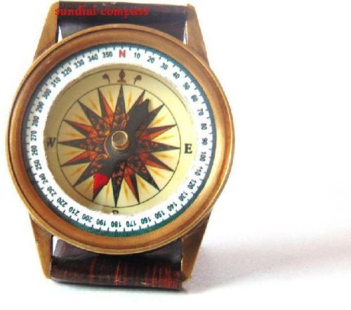 Brass Wrist Watch Compass Antique Finish With Leather Case