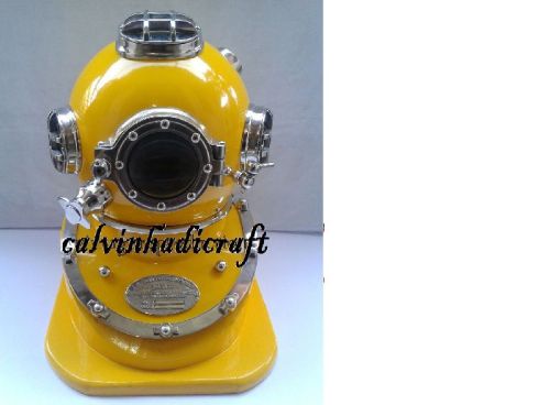U.S Navy YELLOW Diving Helmet Mark V W/ Base Deep Sea Scuba