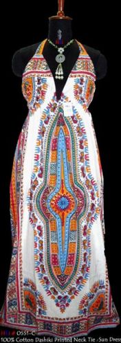 100% Cotton Fine Dashiki Halter Dress, For Casual / Evening / Party, Model Number : 0551-C