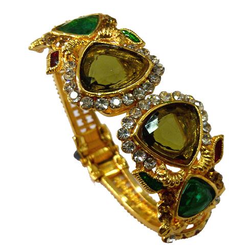 Golden Plated Indian Designer Diamond Jewellery, Color : Green