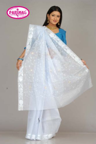Cotton Embroidered Sarees, Color : White, Technics : Embroidery Work
