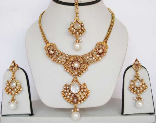 Gold Plated Polki Necklace Set