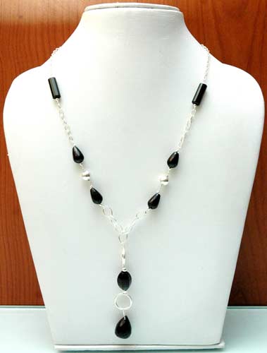 Silver Chain With Black Pearls