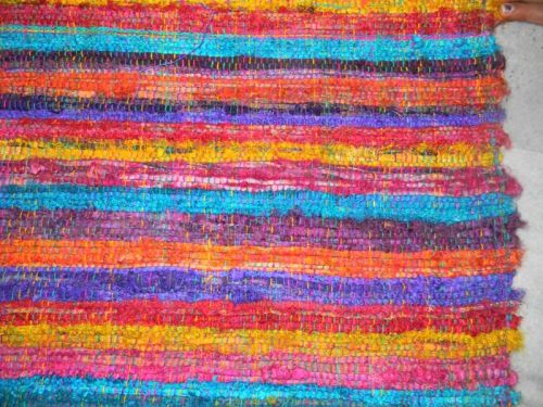 Vaibhav Resham Sari Silk Ribbon Rugs, Technics : Woven