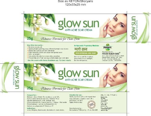 Glow Sun Anti Acne Scar Cream, For Skin Care, Packaging Type : Plastic Tube