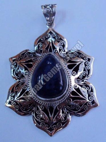 Artisan Crafted Sterling Lapis Lotus Pendant