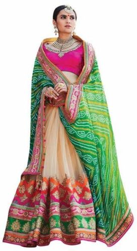 Bandhani Sarees, Packaging Type : Cream & Green